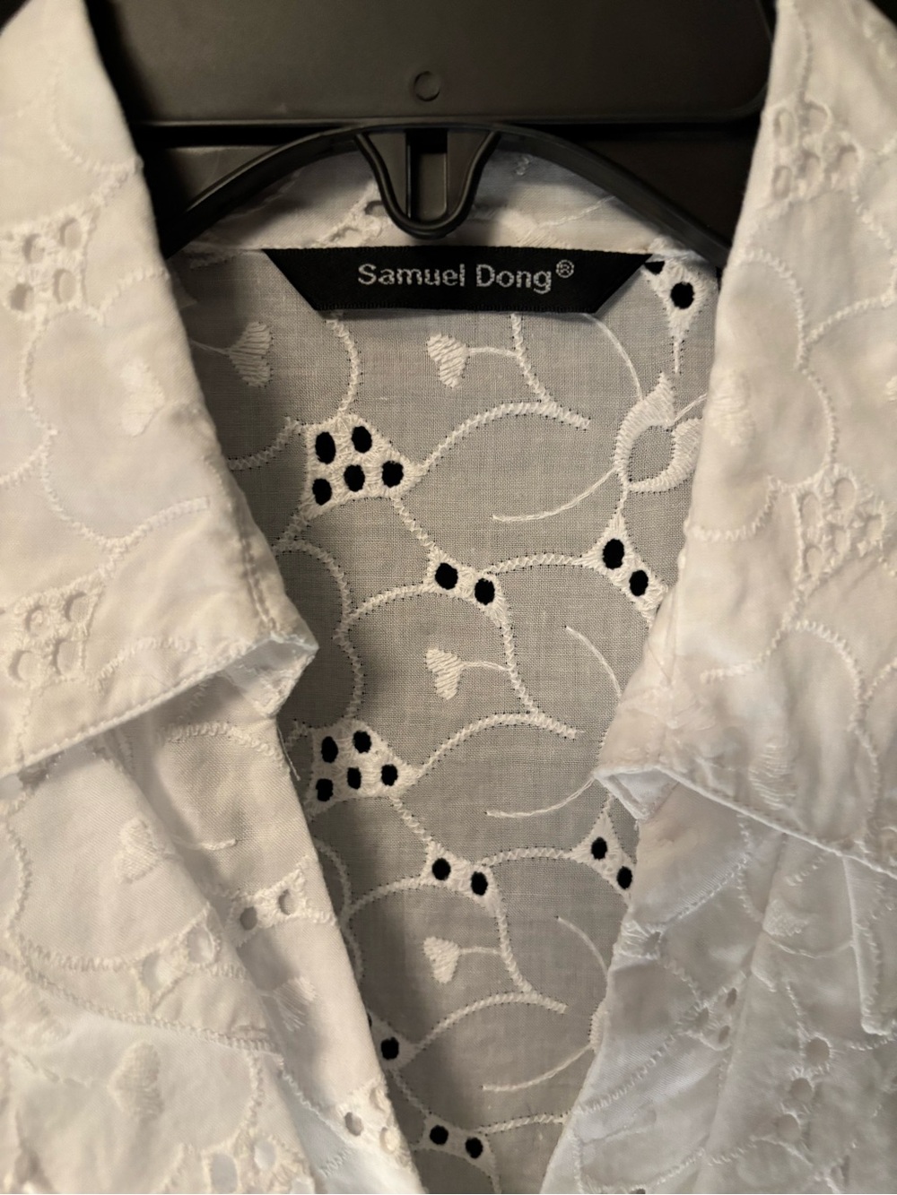 Samuel Dong White Eyelet Ruffle Button-Front Blouse & Shell-medium - Picture 2 of 5